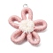 Polyester Pendants, Flower, with Platinum Jump Ring, Pink, 56x59x10mm, Hole: 5mm
