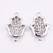 Brass Cabochon Connector Settings, Long-Lasting Plated, Hamsa Hand/Hand of Fatima /Hand of Miriam, Platinum, Tray: 13x10mm, 19.5x13x4mm, Hole: 1mm