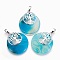Natural Agate Pendants, with Platinum Tone Brass Findings, Flat Round with Tree of Life, Dyed, 32.5~33x27.5~28x5~6mm, Hole: 5x7mm