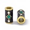 Ion Plating(IP) 304 Stainless Steel Rhinestone Beads, with Enamel, Column with Rhombus, Golden, Black, 20x14x10.5mm, Hole: 6.5mm