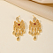Golden Crescent Moon Tassel Brass Dangle Stud Earrings, with Cubic Zirconia, Fashionable Bridal Accessories, Red, 55x25mm