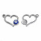 201 Stainless Steel Enamel Pendants, Heart with Evil Eye, Stainless Steel Color, Dark Blue, 15x17x3mm, Hole: 1.6mm
