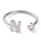 Brass Micro Pave Clear Cubic Zirconia Cuff Rings, Open Rings, Long-Lasting Plated, Platinum, Letter N, US Size 6, Inner Diameter: 17mm