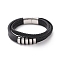 Black Microfibre Braided Cord Triple Layer Multi-strand Bracelet with 304 Stainless Steel Magnetic Clasps, Rectangle Beaded Punk Wristband for Men Women, Stainless Steel Color, 8-5/8 inch(22cm)