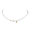 Brass Micro Pave Grade AAA Cubic Zirconia Letter Pendant Necklaces, Heart & Round Baking Painted Pearlized Glass Pearl Beaded Necklaces for Women, Letter C, 15.20 inch(38.6cm)