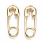 Brass Pendants, Nickel Free, Safety Pin Shape, Real 18K Gold Plated, 31x11x3.5mm, Hole: 1mm