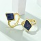 Rhombus Natural Lapis Lazuli Finger Rings, Golden Tone Brass Cubic Zirconia Cuff Rings, Rack Plating, Long-Lasting Plated, Lead Free & Cadmium Free, Rhombus: 13x18mm, Inner Diameter: 17mm