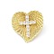 Brass Micro Pave Cubic Zirconia Pendants, Cadmium Free & Lead Free, Heart with Cross, Real 16K Gold Plated, Clear, 25x25.5x8.5mm, Hole: 4mm