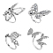 4Pcs 4 Style Rhinestone Butterfly Open Cuff Rings Set, Alloy Wide Rings, Platinum, Inner Diameter: 15.8~18.8mm, 1Pc/style