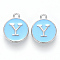 Platinum Plated Alloy Enamel Charms, Cadmium Free & Lead Free, Enamelled Sequins, Flat Round with Letter, Letter.Y, 14x12x2mm, Hole: 1.5mm