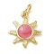 Rack Plating Brass Enamel Charms, with Jump Ring, Long-Lasting Plated, Lead Free & Cadmium Free, Sun Charms, Real 18K Gold Plated, Cerise, 14.5x12x2mm, Hole: 3mm