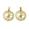 Rack Plating Brass Micro Pave Cubic Zirconia Pendants, Long-Lasting Plated, Real 18K Gold Plated, Lead Free & Cadmium Free, Round with Human, Blue, 24.5x22x3mm, Hole: 5x3mm