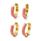 Brass Enamel Hoop Earrings, with Clear Cubic Zirconia, Light Gold, Pink, 14x15x3.5mm, Pin: 1mm