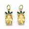 Brass Micro Pave Gold Cubic Zirconia Charms, with Jump Rings, Nickel Free, Pineapple, Real 16K Gold Plated, 14.5x7x4.5mm, Jump Ring: 5x0.8mm, 3.4mm inner diameter