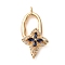 Brass Micro Pave Cubic Zirconia Fold Over Clasps, Cadmium Free & Nickel Free & Lead Free, Flower, Real 18K Gold Plated, 25x12x7mm, Hole: 1mm