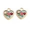 Brass Enamel & Natural Pearl Heart with Rose Flower Pendants, Real 18K Gold Plated, Dark Sea Green, 20.5x18.5x6.5mm, Hole: 3x3.5mm