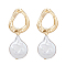 1 Pair Shell Pearl Dangle Stud Earrings, Brass Hollow Teardrop Earrings for Women, Light Gold, 33x12mm