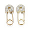 Rack Plating Alloy Pendants,  with Crystal Rhinestone, Cadmium Free & Lead Free, Safety Pin, Light Gold, 26.5x9.5x2.5mm, Hole: 5mm