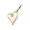 Heart 304 Stainless Steel Rhinestone Pendant Decorations, with White Shell and Spring Ring Clasps, Ion Plating(IP), Real 18K Gold Plated, 22mm