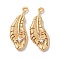 Brass Micro Pave Cubic Zirconia Pendants, Cadmium Free & Nickel Free & Lead Free, Feather, Real 18K Gold Plated, 22x8x2mm, Hole: 1.5mm