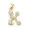 Brass Micro Pave Cubic Zirconia Pendants, Letter, Real 18K Gold Plated, Letter K, 18.5x14x2.5mm, Hole: 4.8x2.9mm