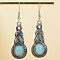 Boho Synthetic Turquoise Dnagle Earrings, with Alloy, Jewely for Women, Antique Silver, Teardrop, 54x15.5mm