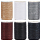 6 Rolls 6 Colors Round Waxed Polyester Thread String, Micro Macrame Cord, Twisted Cord, for Leather Sewing Stitching, Mixed Color, 0.3~0.4mm, about 174.97 yards(160m)/roll, 1 roll/color