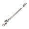 304 Stainless Steel Ends with Chains, with Stainless Steel Lobster Claw Clasps & Twisted Chain Extension, Stainless Steel Color, 69mm