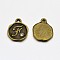 Antique Bronze Plated Alloy Rhinestone Charms, Flat Round with Letter.F, Nickel Free, 13x10x1.5mm, Hole: 1mm