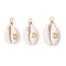 Copper Wire Wrapped Natural Cowrie Shell Pendants, with Brass Slices, Golden, Moon, 24~28x12~15.5x7~8.5mm, Hole: 2.6mm