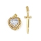 Brass Micro Pave Clear Cubic Zirconia Pendants Sets, Heart and Sword, with Glass, Lead Free & Cadmium Free, Long-Lasting Plated, Rack Plating,Real 18K Gold Plated, Clear, heart: 18.5x16.5x8.5mm, Hole: 4.5x3mm