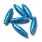 Normal Lampwork Beads, Spaghetti Beads, Oval with Fleck, Dodger Blue, 41~42x12mm, Hole: 2mm