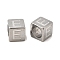 304 Stainless Steel European Beads, Large Hole Beads, Cube with Letter, Letter E, 7x7x7mm, Hole: 5.5mm