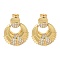 Rack Plating Double Horn Brass Micro Pave Clear Cubic Zirconia Stud Earrings, Long-Lasting Plated, Lead Free & Cadmium Free, Real 18K Gold Plated, 29.5x24mm