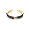 Brass Enamel Cuff Rings, Open Rings, with Clear Cubic Zirconia, Nickel Free, Golden, Black, US Size 8(18.1mm)