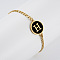 Flat Round with Letter Pattern 304 Stainless Steel Link Bracelets, Figaro Chains Bracelets for Women, with Shell, Gold, Letter H, 7-1/2 inch(19cm)