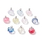 Transparent Spray Paint Glass Pendants, Flower, with 304 Stainless Steel Loops, Stainless Steel Color, 12x11x10.5mm, Hole: 1.4mm