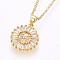304 Stainless Steel Initial Pendant Necklaces, with Cubic Zirconia, Flat Round with Letter, Golden, Letter.H, 17.71 inch(45cm), Pendant: 22x16x3mm