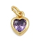 Brass with Cubic Zirconia Pendants, Heart Charms, with Jump Ring, Rack Plating, Long-Lasting Plated, Lead Free & Cadmium Free, Real 18K Gold Plated, 9.5x7x3mm, Hole: 3.5mm