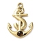 PVD Vacuum Plating 316 Stainless Steel Pendants, with Natural Tiger Eye, Anchor, Real 18K Gold Plated, 23x15.5x3mm, Hole: 1.8mm