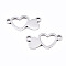 Non-Tarnish 201 Stainless Steel Link Connectors, Laser Cut, Double Heart, Stainless Steel Color, 9x18x1mm, Hole: 1.6mm
