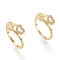 Adjustable Brass Micro Pave Clear Cubic Zirconia Cuff Rings, Open Rings, Long-Lasting Plated, Heart, Golden, Size 4, Inner Diameter: 14.5mm