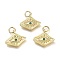 Brass Micro Pave Cubic Zirconia Pendants, with Jump Rings, Diamond with Evil Eye, Real 18K Gold Plated, Dark Green, 13x15x2mm, Hole: 3.6mm