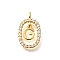 Brass Micro Pave Cubic Zirconia Pendants, Cadmium Free & Nickel Free & Lead Free, Real 18K Gold Plated, Oval with Letter Charms, Letter G, 18.5x11x3.5mm, Hole: 2x1.5mm