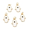Brass Enamel Pendants, Long-Lasting Plated, Real 18K Gold Plated, Hamsa Hand, White, 13x9x1.5mm, Hole: 2.8mm