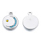 304 Stainless Steel Pendants, with Rhinestone, Flat Round with Moon & Star, Stainless Steel Color, 19x15.5x2.5mm, Hole: 1.6mm