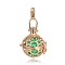 Golden Plated Brass Hollow Round Cage Pendants, with No Hole Spray Painted Brass Round Beads, Medium Spring Green, 35x25x21mm, Hole: 3X8mm