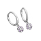 925 Sterling Silver Mirco Pave Cubic Zirconia Flower Hoop Earrings, Silver, Clear, 18x12mm