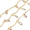Handmade Brass Link Chain, with Glass Beads, Soldered, with Spool, Horse Eye, Real 18K Gold Plated, 3.5x2.5x0.3mm and 18x3x1mm, about 16.40 Feet(5m)/Roll