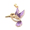 Brass Micro Pave Clear Cubic Zirconia Pendants, with Enamel, Long-Lasting Plated, Real 18K Gold Plated, Bird, Lilac, 33.5x31x2mm, Hole: 3x4mm